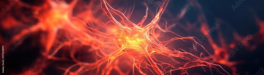 Poster close-up view of glowing neurons showcasing intricate connections, showcasing the wonders of neurosc