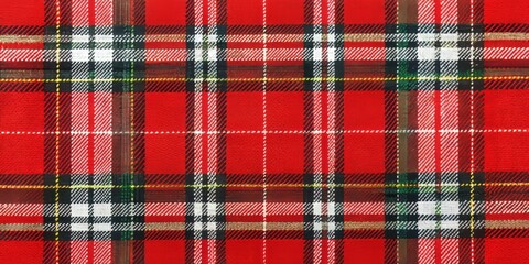 Bold and striking, this tartan fabric features bold red and black stripes against a crisp white background, evoking