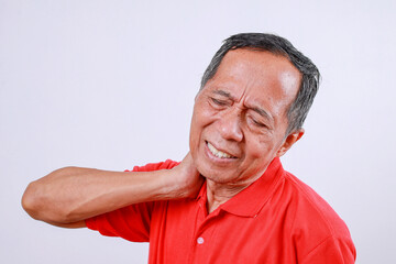 Asian Old Man Suffering From Neck Pain