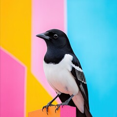 Fototapeta premium magpie isolated on colorful background