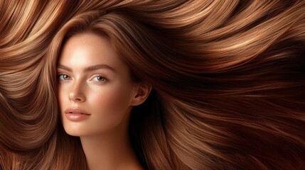 Obraz premium Beautiful Woman with Long, Flowing Brown Hair