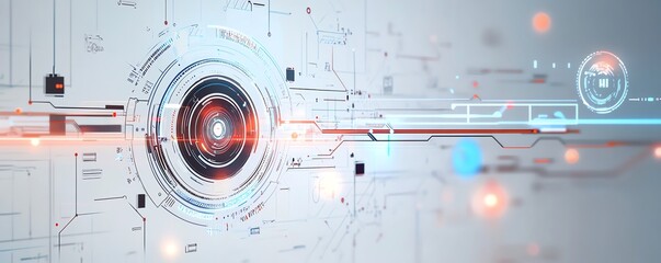 Futuristic digital interface with abstract technology elements.