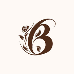 Simple Letter B flower and leaf vector