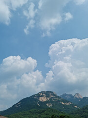 
It is a sky with clouds and a landscape of Bukhansan Mountain.