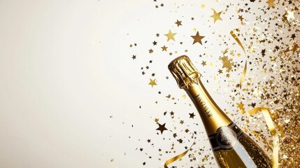 Celebratory Champagne Bottle with Sparkling Stars and Glitter for Festive Occasions