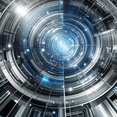 Futuristic digital interface with a glowing core symbolizing advanced technology