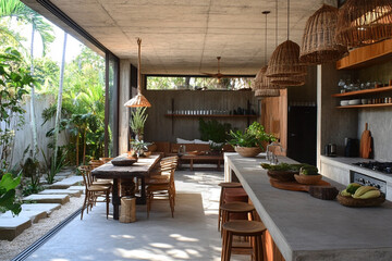 Fototapeta premium an open air kitchen with exposed concrete design