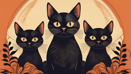 retro vintage cats background minimalist illustration