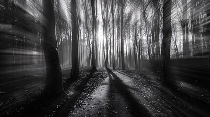 Eerie shadows moving through a haunted forest