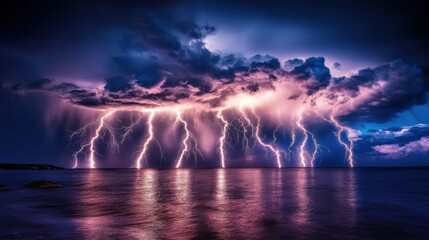 A stormy sky with a large number of lightning bolts