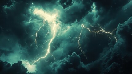 Fototapeta premium A stormy sky with lightning bolts and dark clouds