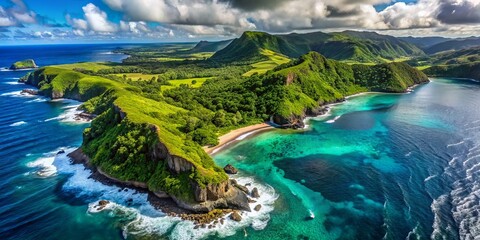 Obraz premium Makalua point's aerial view boasts lush greenery, rugged coastline, and turquoise waters, a breathtaking symphony of