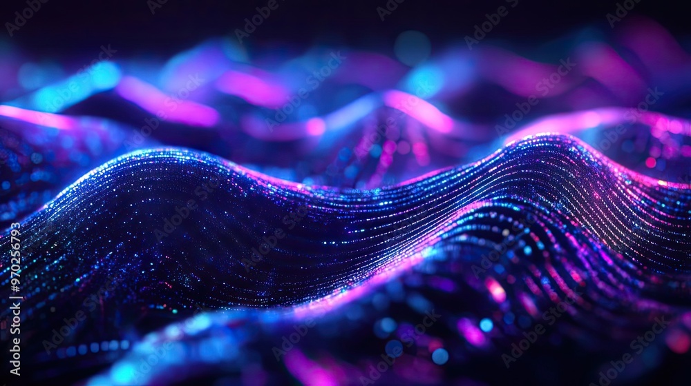 Poster Abstract waves of vibrant colors create a stunning visual display, showcasing mesmerizing light patterns and digital textures.