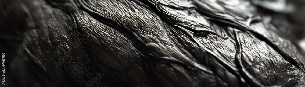 Poster close-up of a textured surface with deep grooves and rich shadows, evoking a sense of nature and org