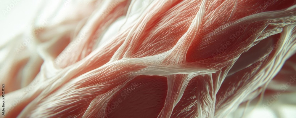 Poster Abstract close-up of muscle fibers showcasing intricate structure and texture. Ideal for scientific or artistic presentations.