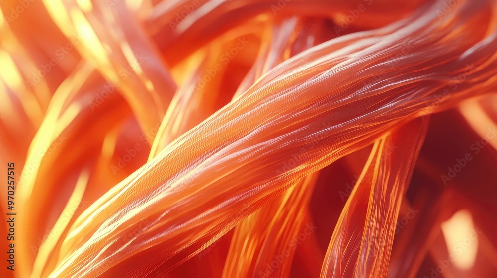 Aufkleber close-up of vibrant orange fibers interwoven to create a dynamic and abstract texture, perfect for a