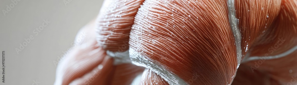 Poster close-up view of intricate muscle texture, showcasing the details and fibers in human anatomy. perfe