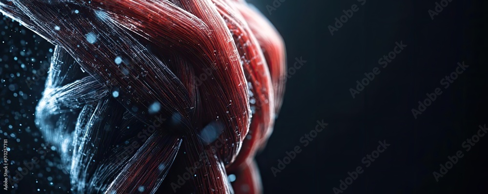 Poster close-up view of intricate muscle fibers featuring dramatic lighting and a dynamic appearance, showc