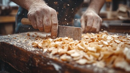 Close-up of Hands Working Wood