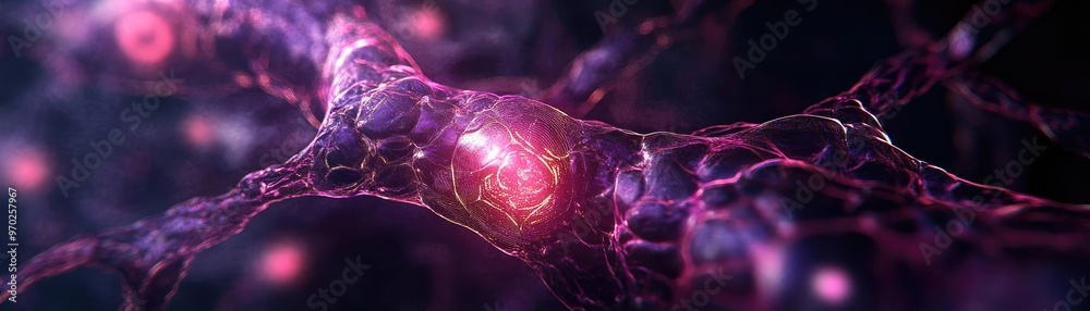 Poster Abstract representation of neurons highlighting synapses and connections, showcasing the beauty of neural networks in vibrant colors.