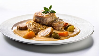 France Food, Blanquette de Veau on white background isolated.