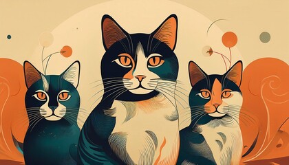 retro vintage cats background minimalist illustration
