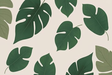 Soft Green Leaves on a Pale Background: Abstract Design with Summery Essence and Airy Aesthetics