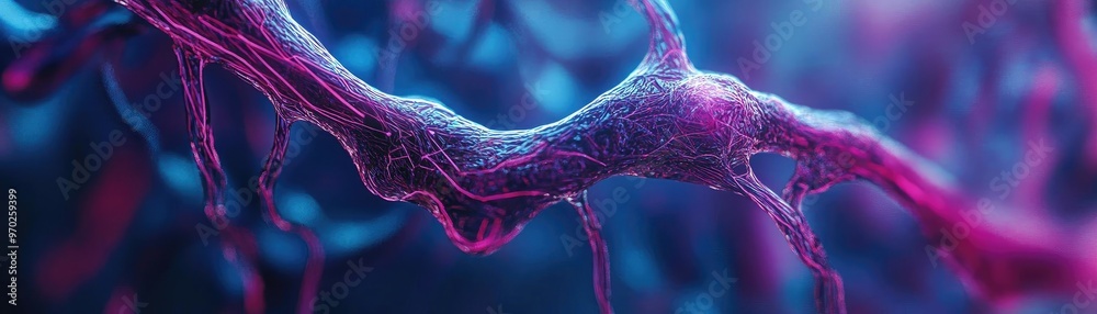 Poster Close-up of a colorful neuron, showcasing vibrant details and patterns, perfect for science and technology visuals.