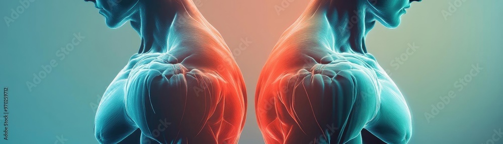 Poster a dynamic depiction of two human figures highlighting muscular structure and emotion through vibrant