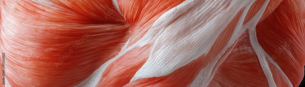 Poster Abstract close-up image of flowing fabric in vibrant red and white hues, creating dynamic movement and artistic texture.