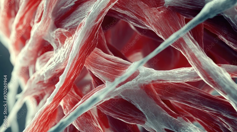 Poster Close-up of intricate muscle fibers showcasing unique textures and structures in vibrant colors, highlighting biological detail.