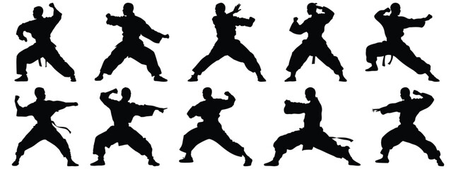 Fighter silhouette set vector design big pack of combat illustration and icon