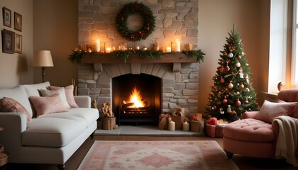 fireplace with christmas decorations