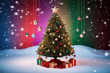 Obraz premium Mystical Christmas Tree Atmosphere in Vibrant Snowy Landscape