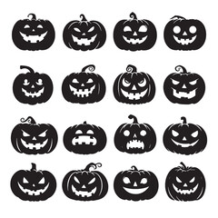 set of halloween pumpkins on white background	
