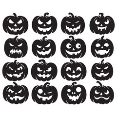set of halloween pumpkins on white background	
