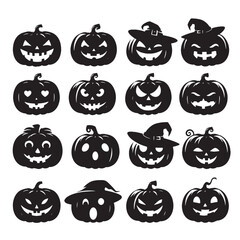set of halloween pumpkins on white background	
