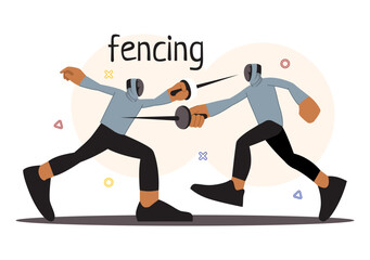 Fencing Player Sport Vector Illustration featuring a Fencer Competing on the Piste in a Sword Duel Competition Event with a Flat Cartoon Background