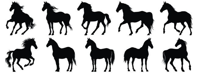 Horse silhouette set vector design big pack of animal illustration and icon