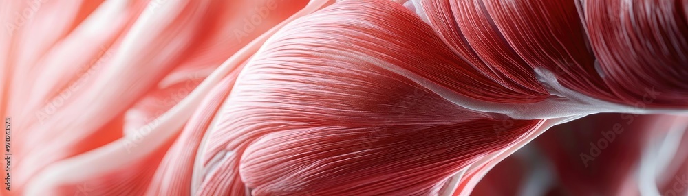 Aufkleber Close-up view of delicate muscle fibers showcasing intricate textures and vibrant colors in a dynamic composition.