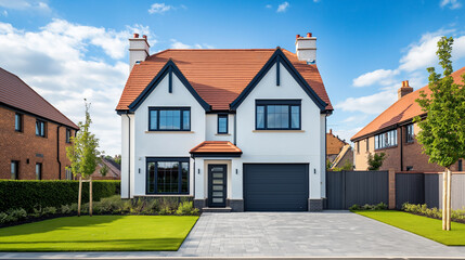 白い壁のおしゃれな新築一戸建て住宅 ワイド