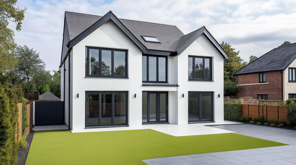 白い壁のおしゃれな新築一戸建て住宅 ワイド