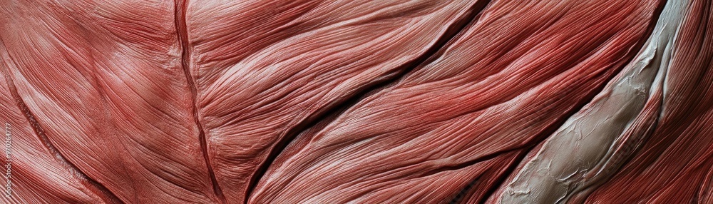 Poster close-up view of detailed human muscle texture, showcasing intricate patterns and rich colors, perfe