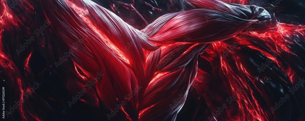 Aufkleber dynamic abstract representation of flowing red muscle texture, showcasing strength and movement in a