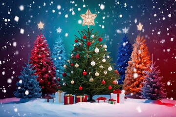 Obraz premium Captivating Christmas Tree Atmosphere in a Vibrant Snowy Landscape