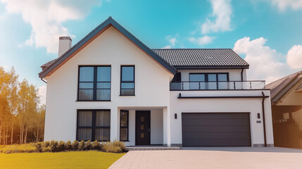 白い壁のおしゃれな新築一戸建て住宅 ワイド