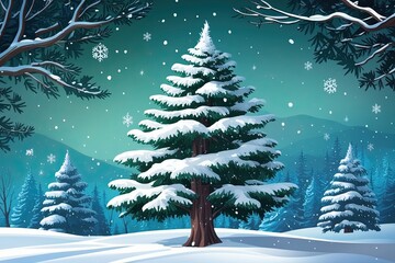 Obraz premium Charming Snowy Tree Artwork for Enchanting Winter Wallpaper Design