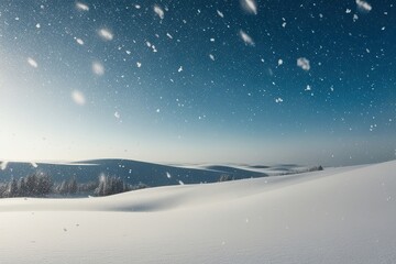 Stunning Ultrawide Winter Snowfall Scene with Glimmering Snowflakes over White Snow Drifts