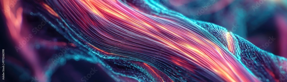 Poster vibrant digital abstract art featuring flowing lines and colors, ideal for backgrounds and creative 