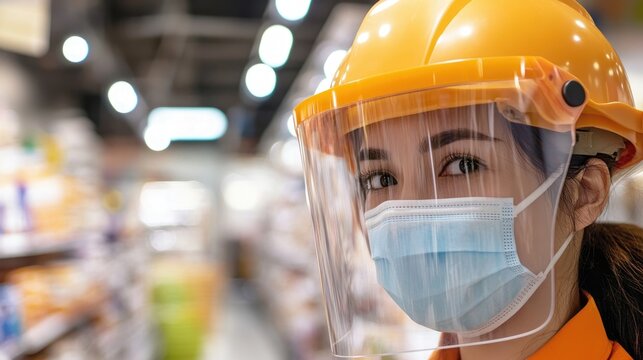 person wearing a face shield and mask in a store - Powered by Adobe